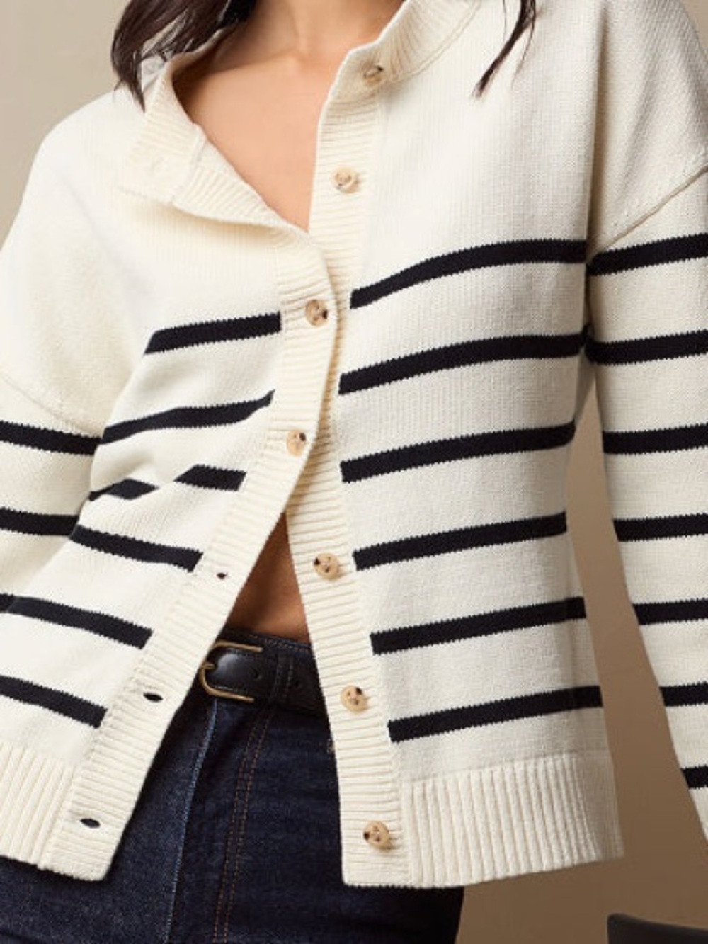 Onia Women's Cream Cardigan with Black Stripes 100% Cotton